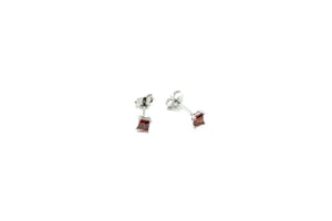 Boucles d'oreilles - Carré 3.5mm - Rouge Rose - Rouge Argent 9.25