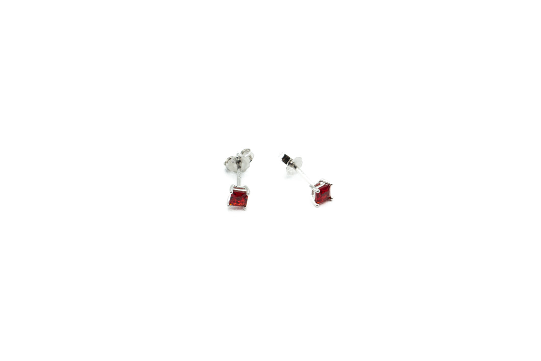 Boucles d'oreilles - Carré 3.5mm - Rouge - Rouge Argent 9.25