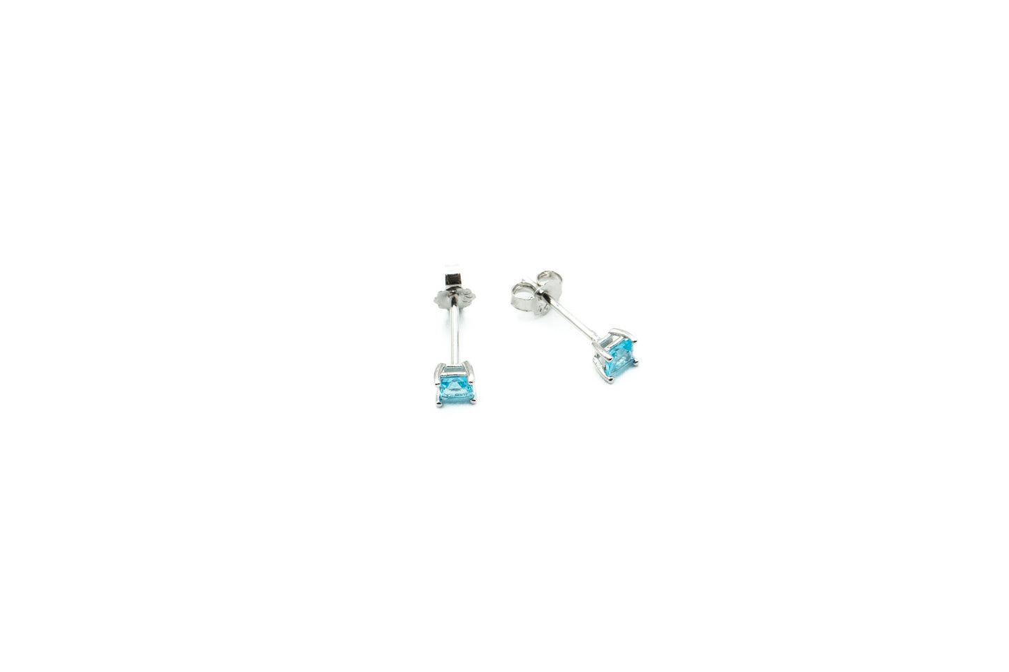 Boucles d'oreilles - Carré 3.5mm - Décembre (Zircon-bleu) - Rouge Argent 9.25