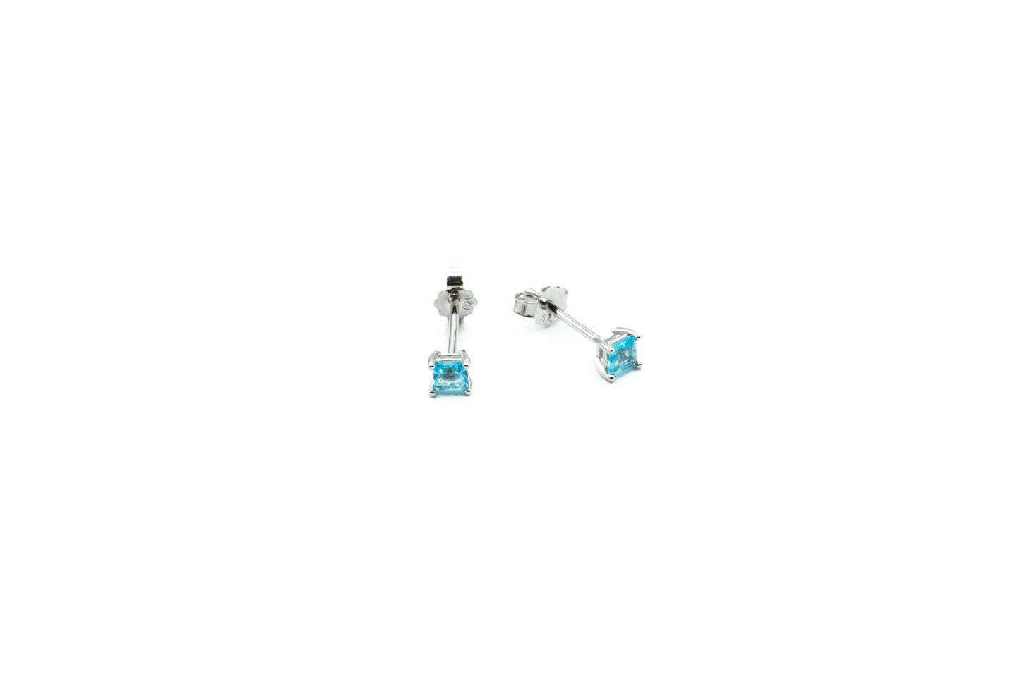 Boucles d'oreilles - Carré 3.5mm - Décembre (Zircon-bleu) - Rouge Argent 9.25
