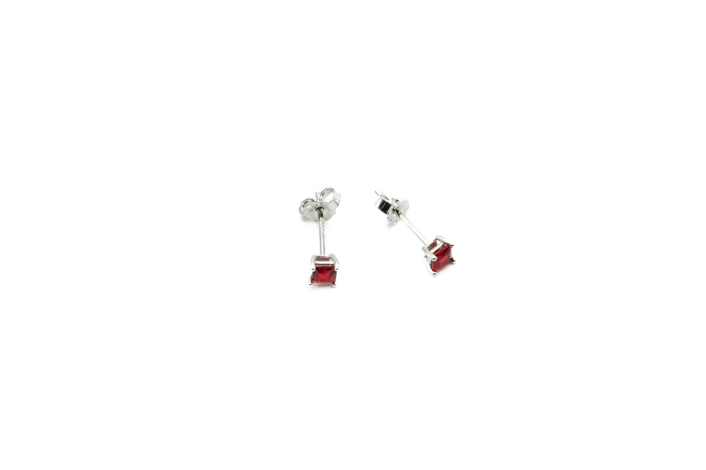 Earrings - Square 3.5mm - Red - Red Silver 9.25