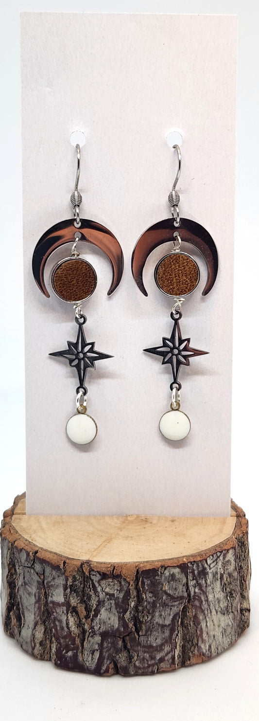 Boucles d'oreilles - Étoile du Nord - Brun P Blanc - AG - Création Fish