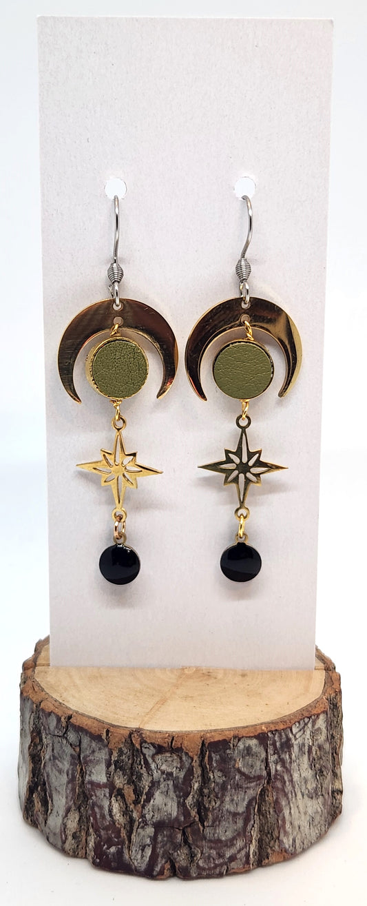 Boucles d'oreilles - Étoile du Nord - C Vert Noir - OR - Création Fish