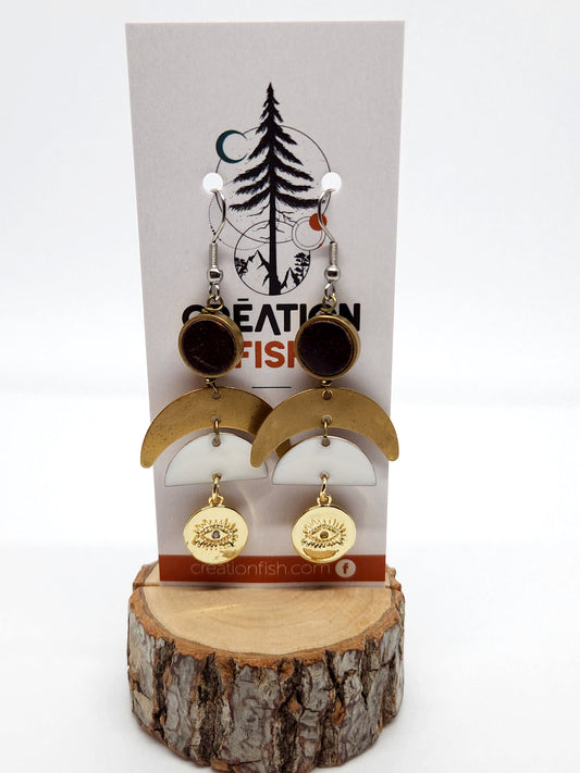 Boucles d'oreilles Grue - Blanc - Cuir - Création Fish