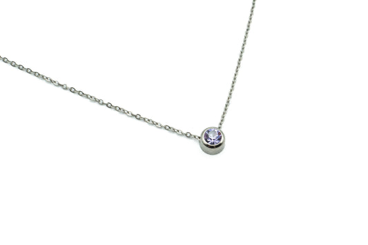 Necklace - Lavender - Silver - Red Stainless Steel
