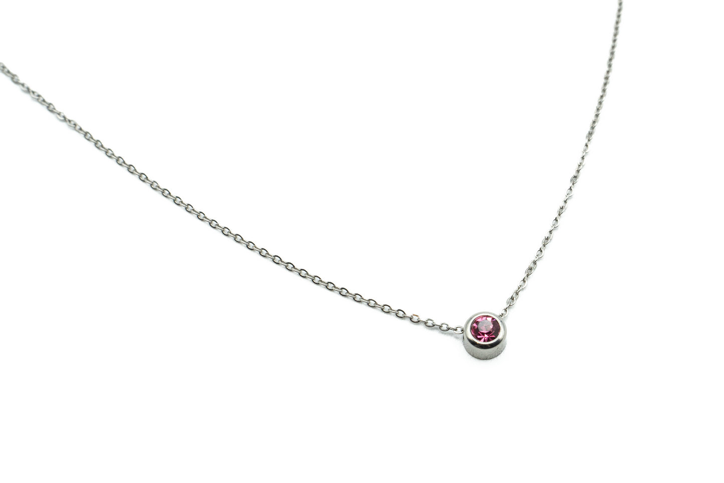 Necklace - Dark Pink - Silver - Red Stainless Steel