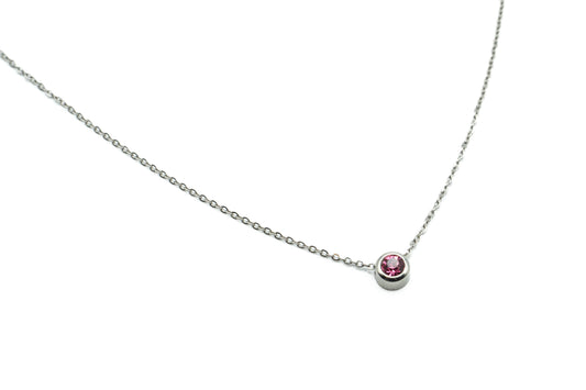 Necklace - Dark Pink - Silver - Red Stainless Steel