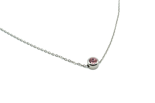 Necklace - Pale Pink - Silver - Red Stainless Steel