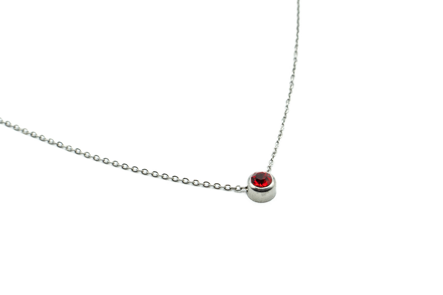Necklace - Red - Silver - Red Stainless Steel