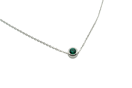 Necklace - Emerald Green - Silver - Red Stainless Steel