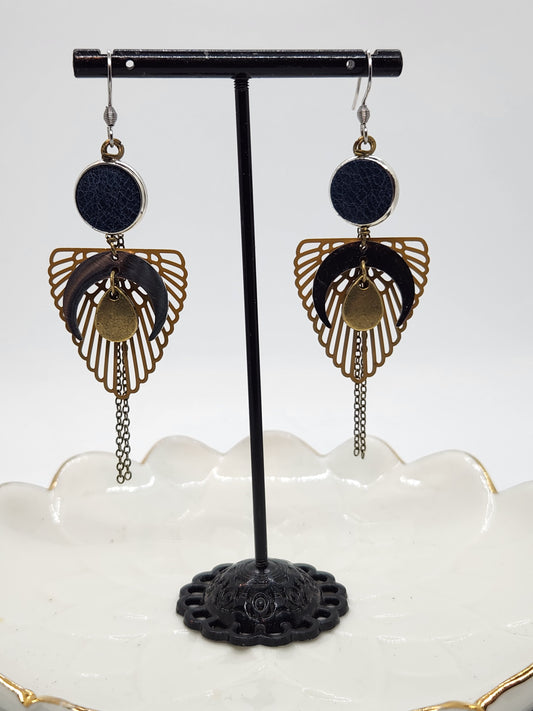 Boucles d'oreilles - Ailes - Vert - cuir -Création Fish