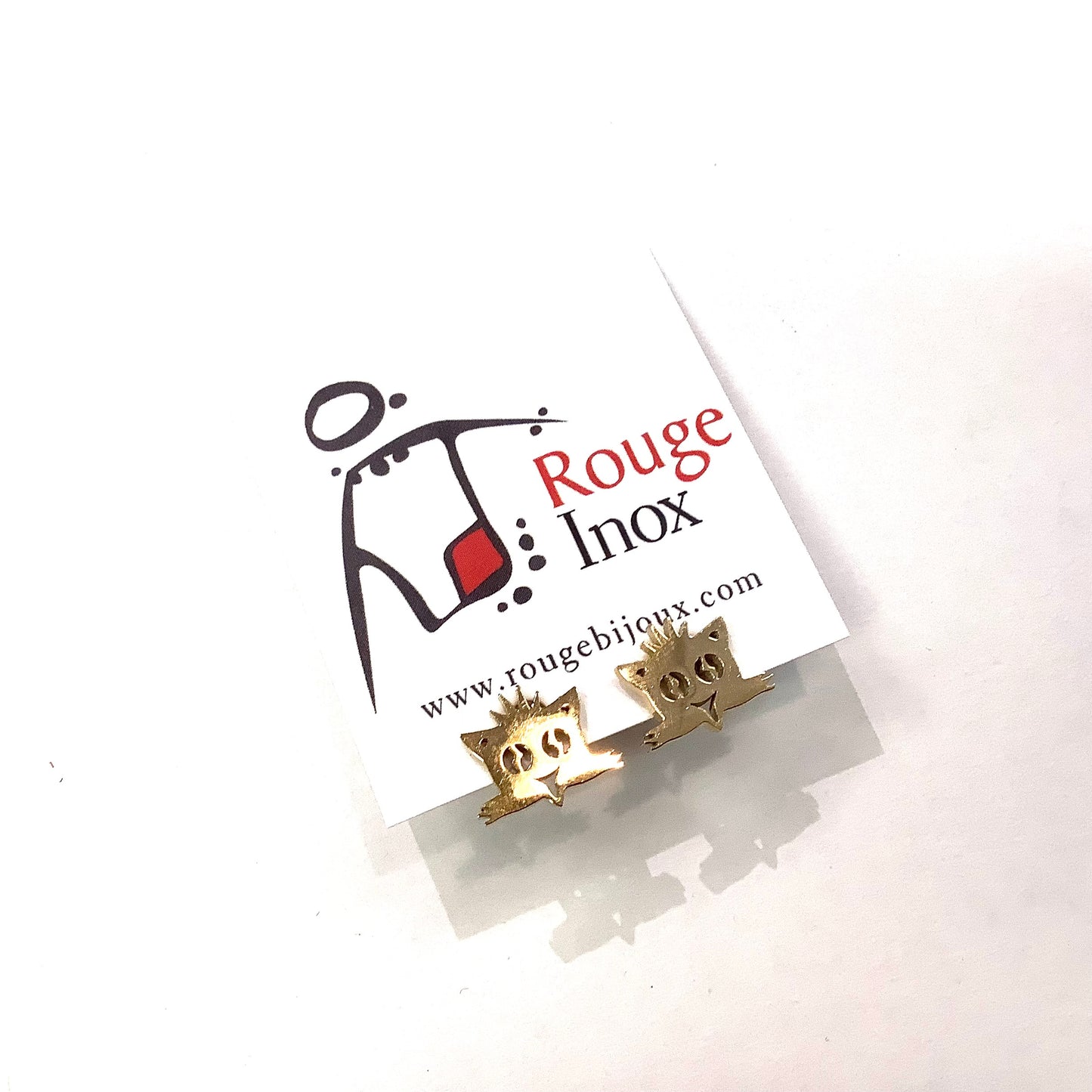 Boucles d'oreilles - Chat Punk - Rouge Inox