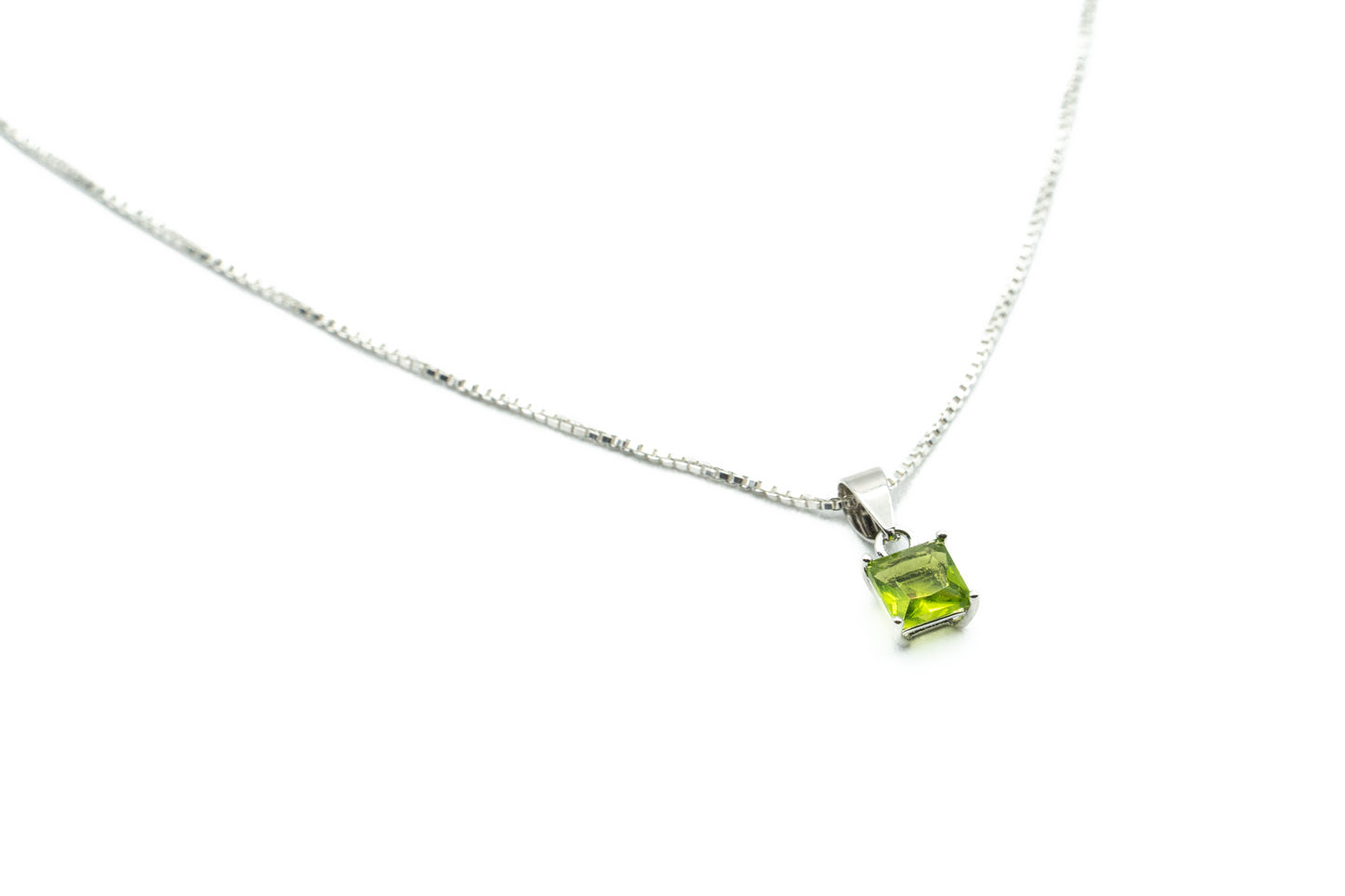 Necklace - Square 3mm - Lime Green - Red Silver 9.25