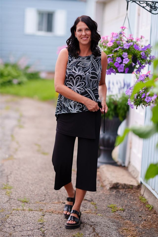 Camisole sunrise floral - noir et blanc