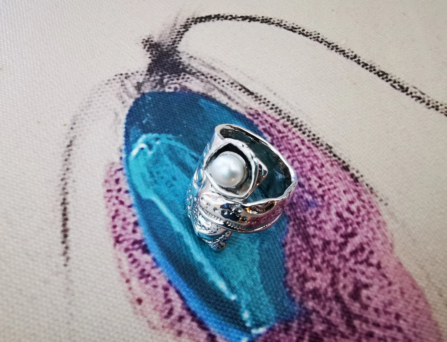 Large ring - PEARL SOFTNESS - sterling silver and freshwater pearl - Marie-Ève ​​Bordeleau