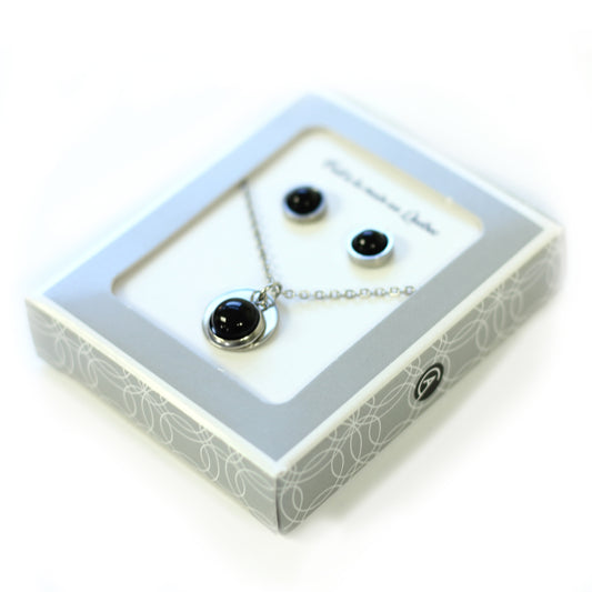 Ensemble médaillon noir (Pendentif et boucles d'oreilles) - Créart