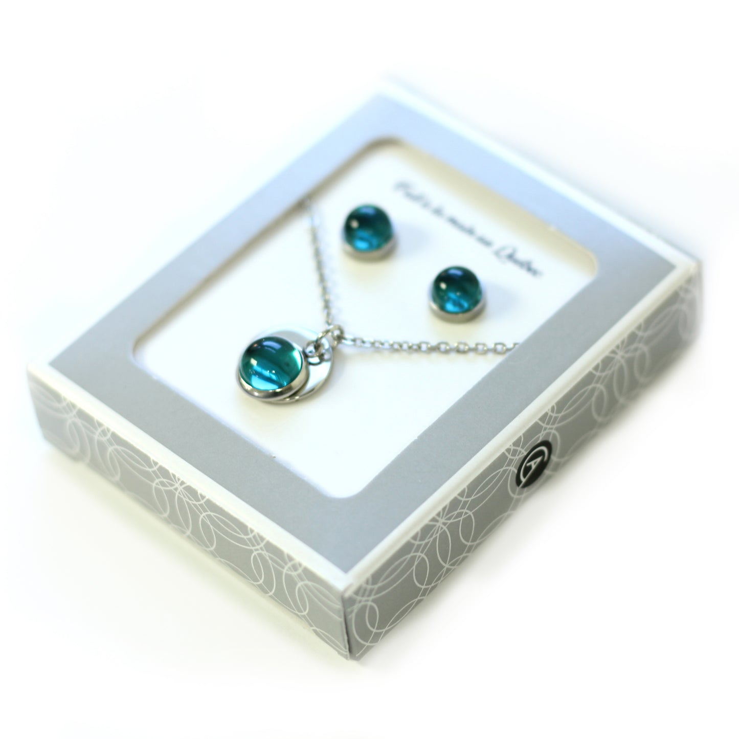 Ensemble médaillon aqua (Pendentif et boucles d'oreilles) - Créart