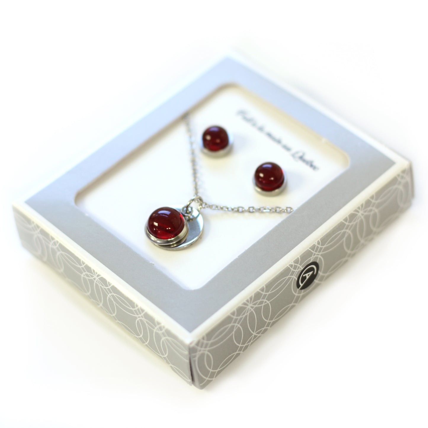 Ensemble médaillon rouge (Pendentif et boucles d'oreilles) - Créart