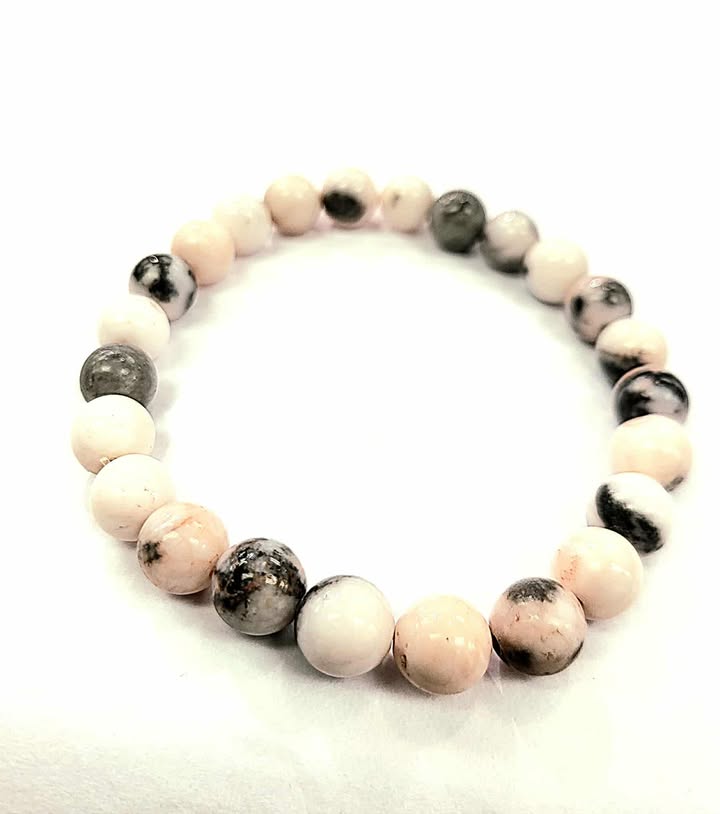 Bracelet - Jaspe Picasso - rose et gris - Rouge Bijoux