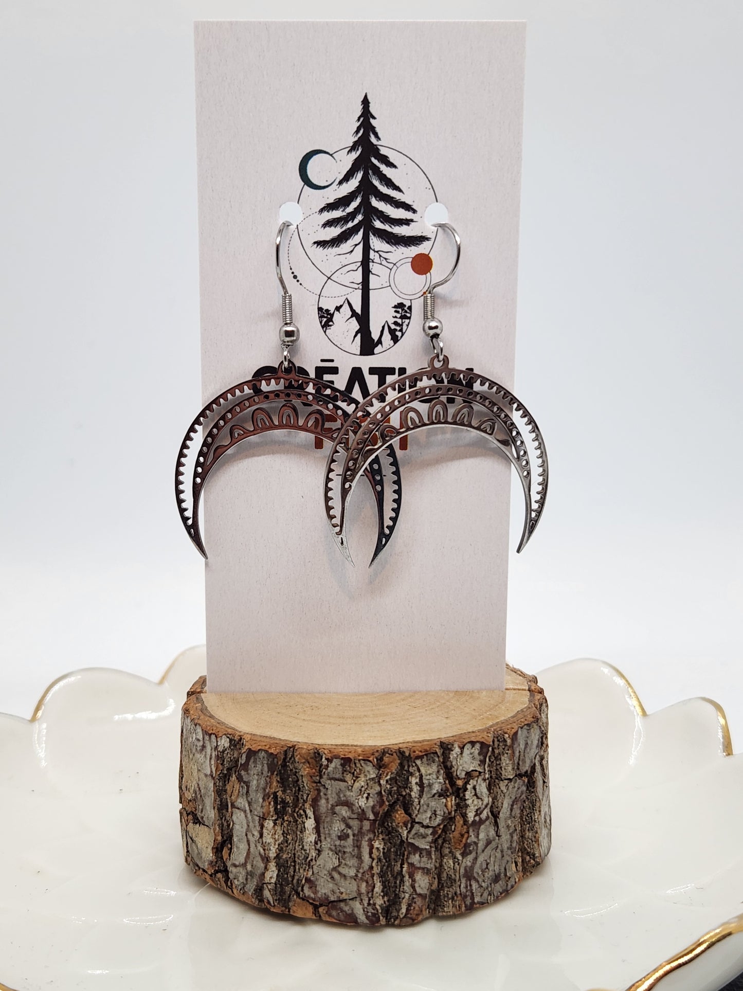 Boucles d'oreilles - Lune Mandala- inox -  Création Fish