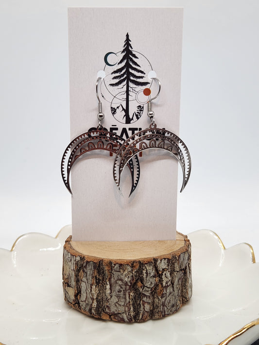 Boucles d'oreilles - Lune Mandala- inox -  Création Fish