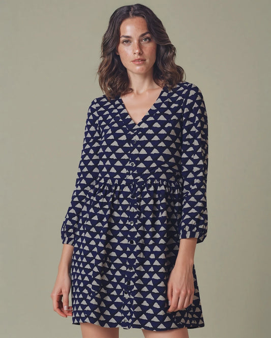 Wrap-M Floral Wrap Dress – Navy & Ivory Print GDB