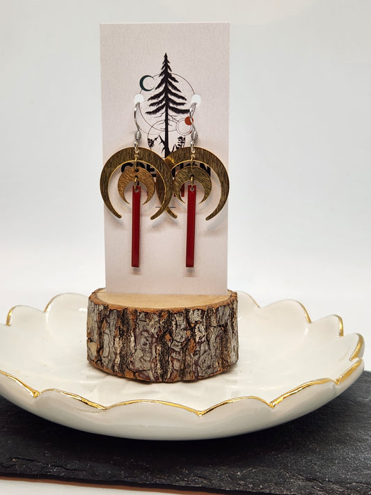 Boucles d'oreilles - Double Lune - Rouge -  Création Fish