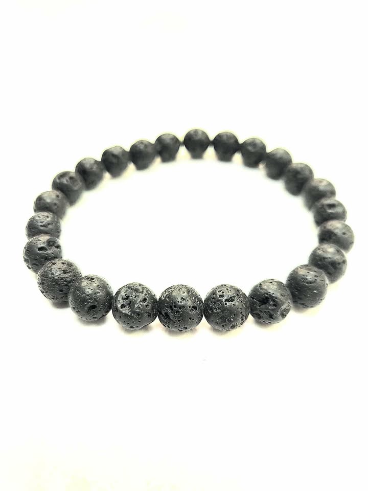 Bracelet - pierre volcanique noir - Rouge Bijoux