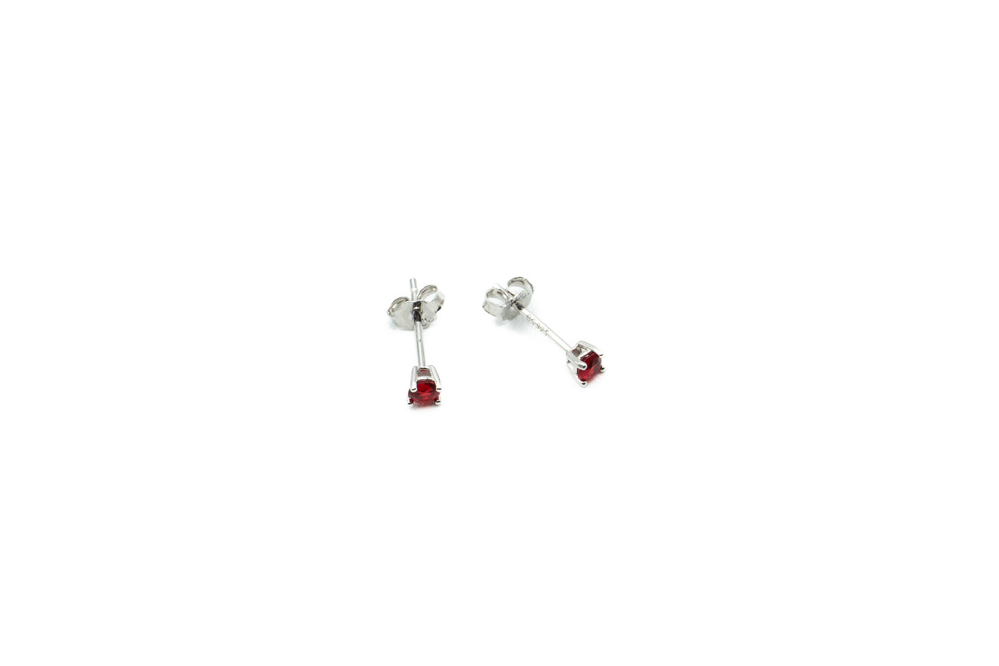 Boucles d'oreilles - Rond 3mm - Janvier (Rouge-Grenat) - Rouge Argent 9.25