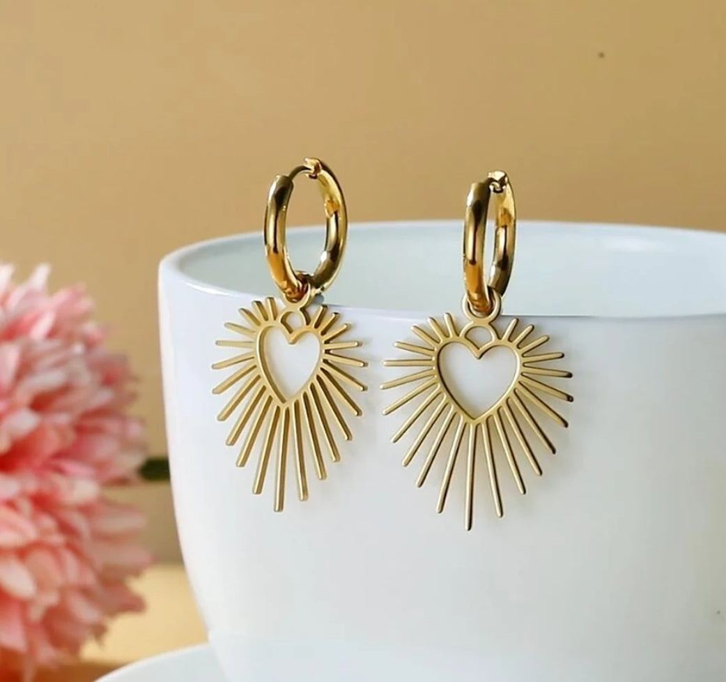 Earrings - Click - Exploded Heart - GOLD - Fish Creation