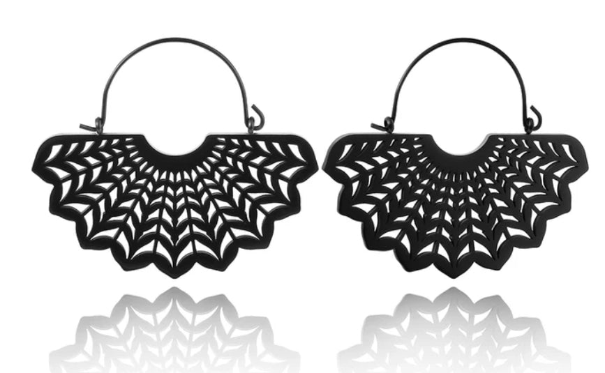 Boucles d'oreilles -  Large - Éventail - Noir - Création Fish