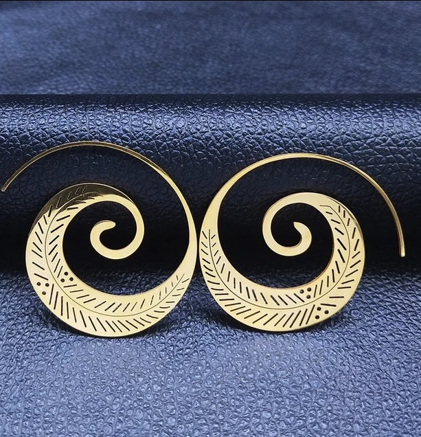 Boucles d'oreilles - SS Spirales - Feuille - Or - Création Fish