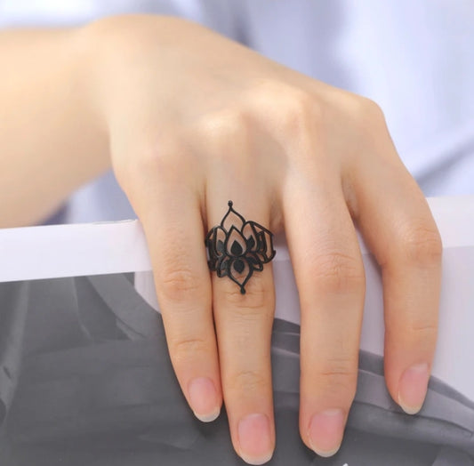 Bague - Lotus Vintage - Noir - Création Fish