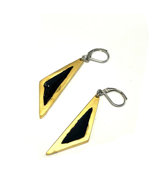 Suspendues à l'oreille Résine-noir et or- Rouge Bijoux