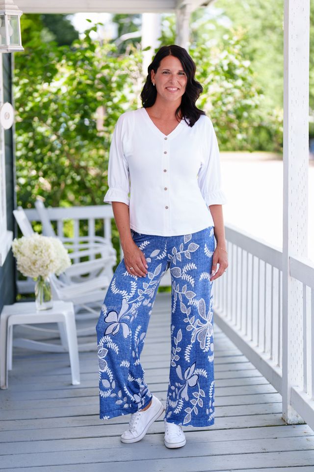 Palazo coco Bleu denim et blanc