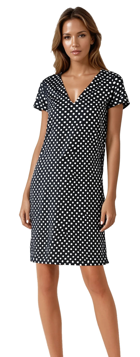 Robe vivian black - Manches courtes - col en V - ligne A -  Miss Versa