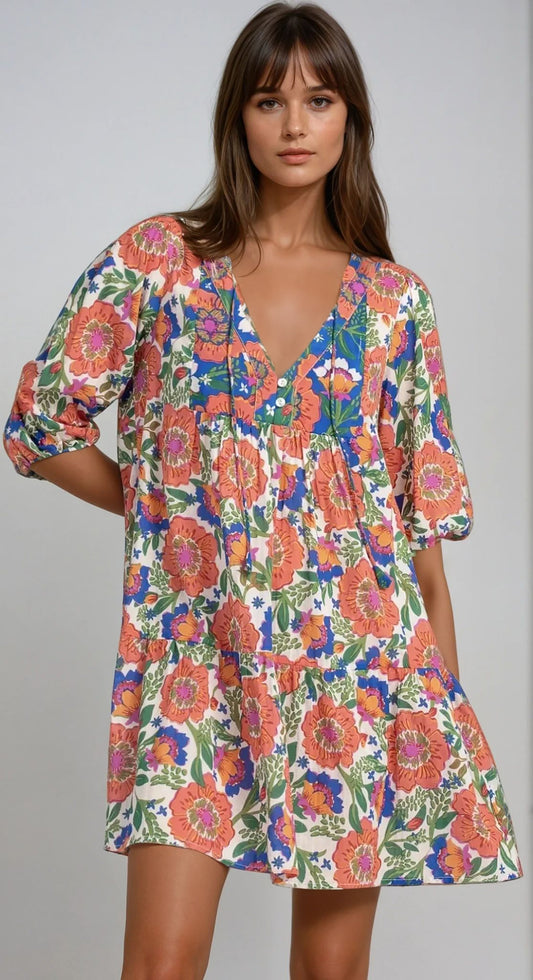 ZURI - Robe courte bohème - Imprimé floral multicolore GDB