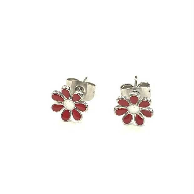 Boucles d’oreilles Fleur rouge - Rouge Inox