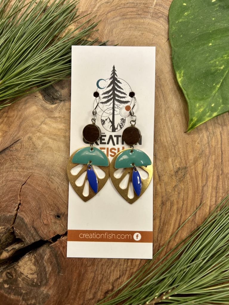 Boucles d'oreilles- Big Little Leaf bleu et turquoise-Création Fish