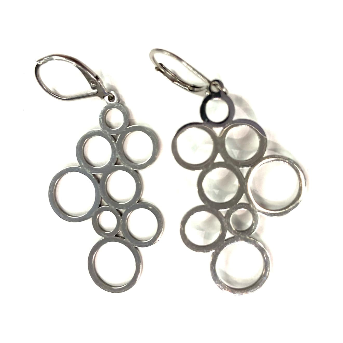 Boucles d'oreilles - Ronds multiples - Argent - Rouge Inox