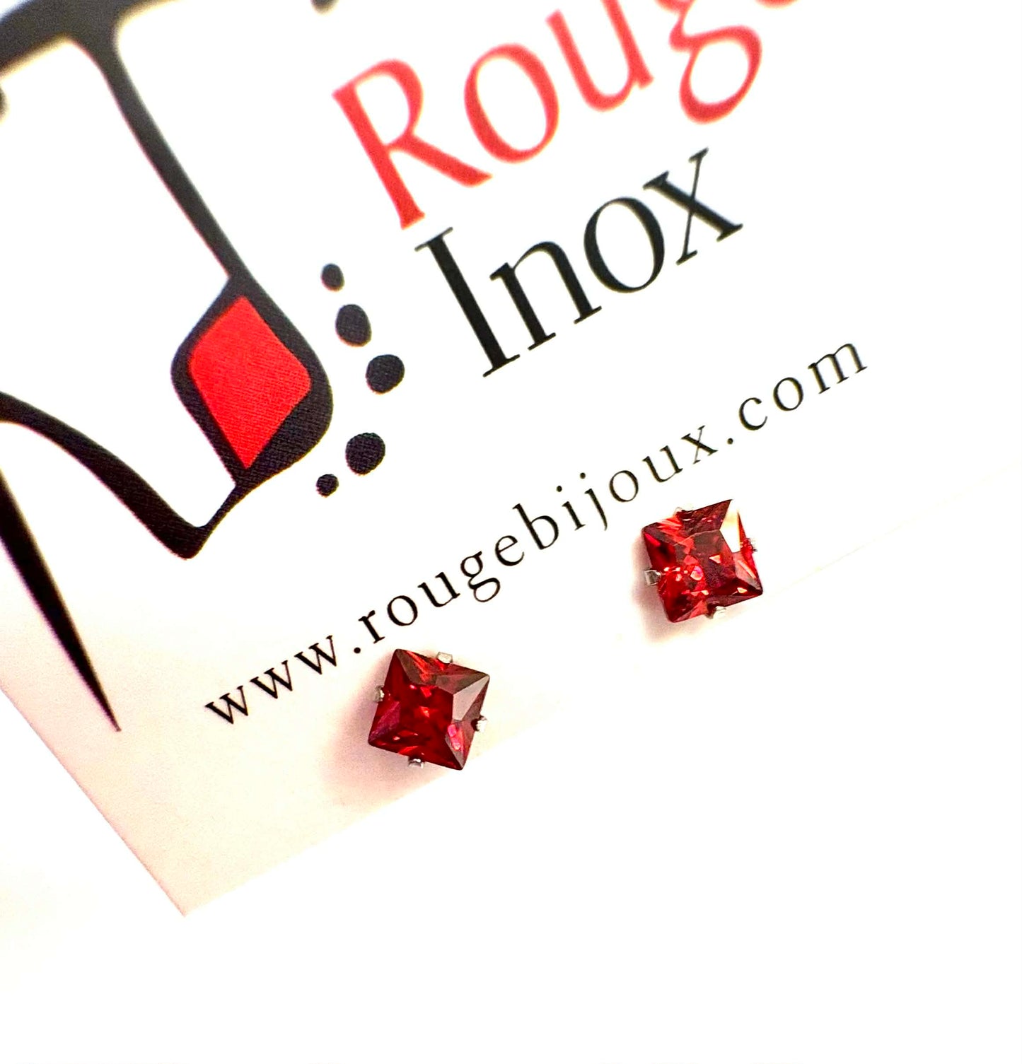 BO red square zircon 3mm - Red Stainless Steel