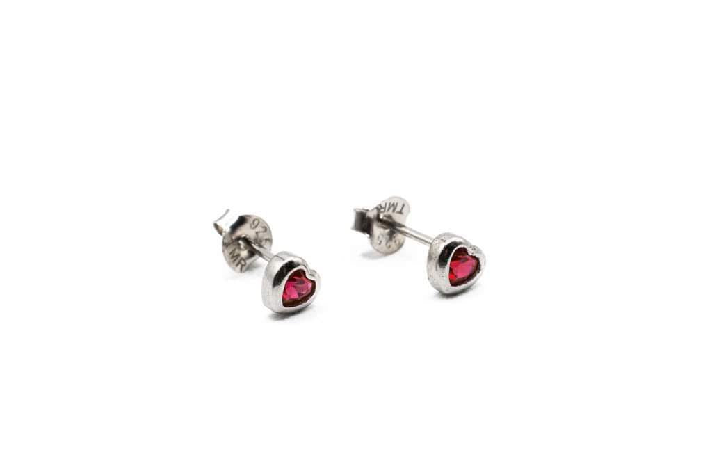 Earrings - Little heart - Red - Dark pink - Red Silver 9.25