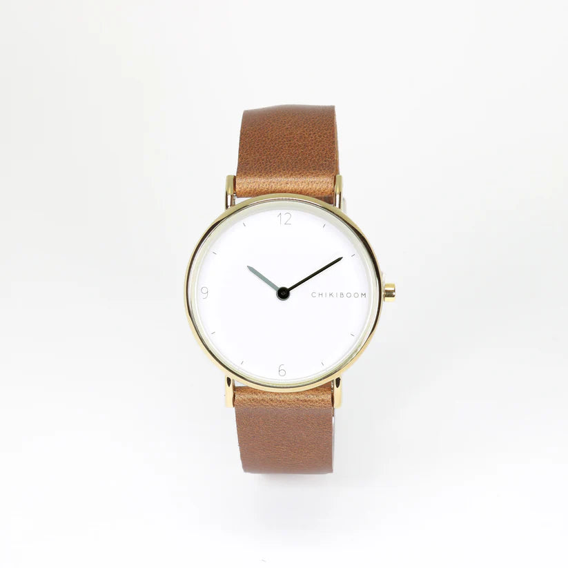 Montre brun cuivré - blanc et or