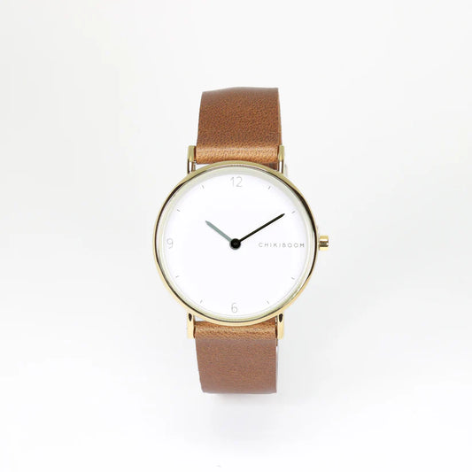 Montre brun cuivré - blanc et or