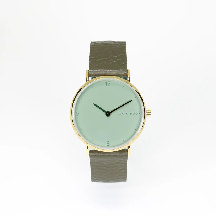 Montre vert texturé -  sauge et or