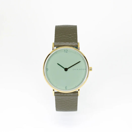 Montre vert texturé -  sauge et or