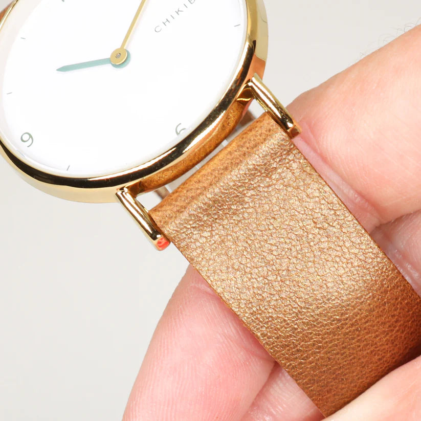 Montre brun cuivré - blanc et or