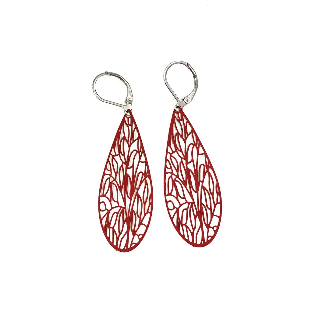 Boucles d'oreilles - Goutte organique - Rouge Inox - 5 couleurs différentes