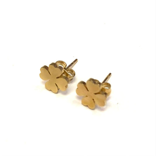Earrings - Gold Clover - Red Stainless Steel