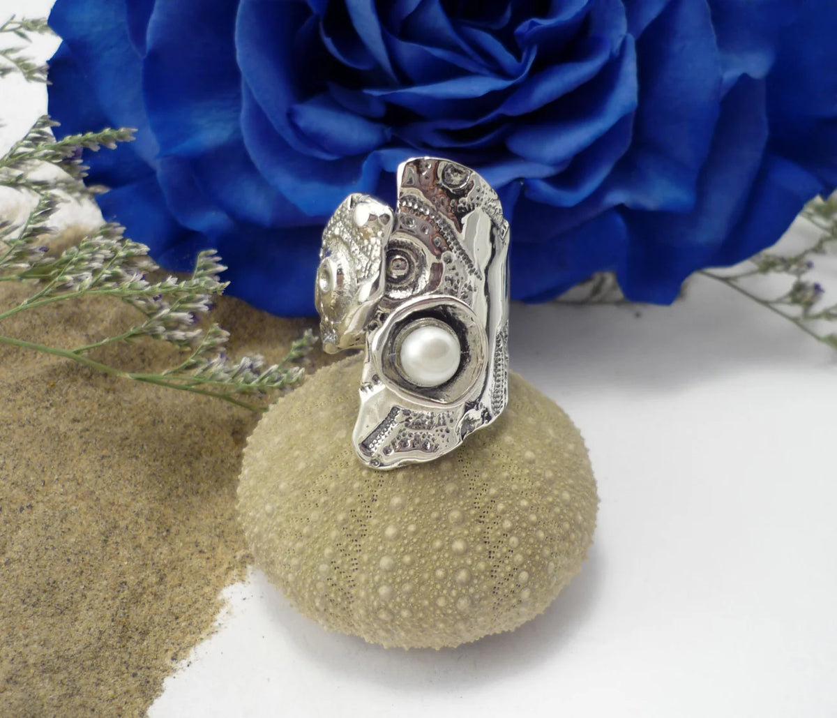 DUALITÉ PERLÉE, bague large en argent sterling et perle d'eau douce  - Marie-Eve Bordeleau
